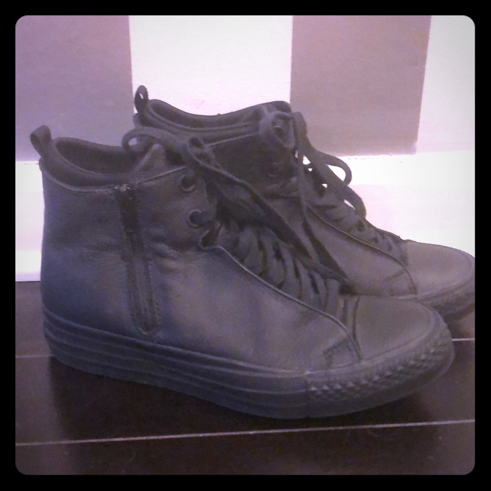 Black Leather Converse High Top Sneakers